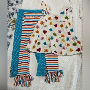 Eleanor Rose Colorful Leaf and Stripe Kids Matching Set